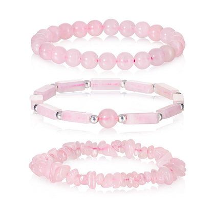 IVY TAILI 3Pcs Rose Quartz Bracelets for Women 8mm Pink Quartz Bracelet Natural Stone Beaded Bracelets Handmade Stretch Gemstone Bracelet Healing Crystal Healing Jewelry Gifts for Women Girls