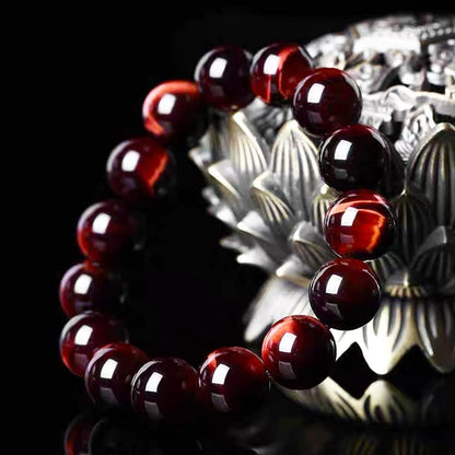 14MM Red Tigers Eye Bracelet for Men | Natural Healing Root Chakra Gemstones | Fits for 8.5" XLarge Strong Wrist | Bring Luck & Fortune | Anxiety Relief Spritual Gift for Friends Familys with Big Arm