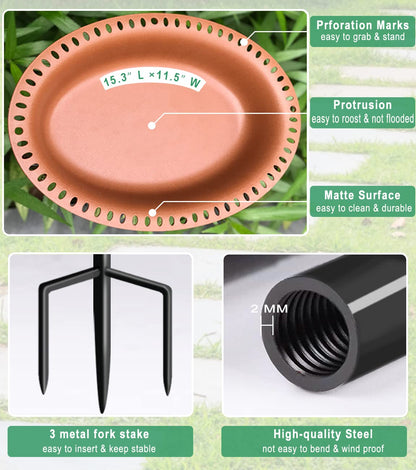 Eazielife Outdoor Bird Bath Lightweight Garden Birdbaths Freestanding Supports Antique Birdfeeder Bowl with Metal Stake Base, 28 Inches Tall, Oval Brown (1 Pack)