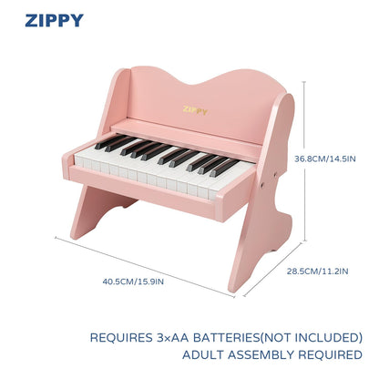 ZIPPY Kids Piano Keyboard, 25 Keys Digital Piano for Kids, Volume Adjustable, Mini Music Educational Instrument Toy, Wood Toy for Toddlers Girls Boys (Pink)