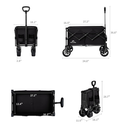 Naturehike Big Wheels Collapsible Wagon Cart, 300lbs Capacity Beach Wagons for Sand, Heavy Duty Foldable Cart with Brakes, Portable Utility Folding Garden Cart for Outdoor
