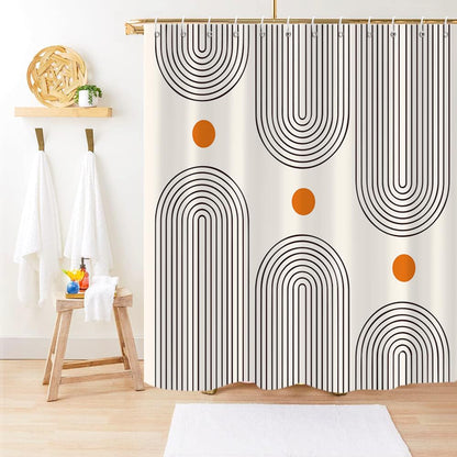GKLEASG Boho Mid Century Shower Curtain, Minimalist Abstract Arch Simple Sun Modern Machine Washable Waterproof for Bathroom Decor Bathtub with 12 Hooks 72x72