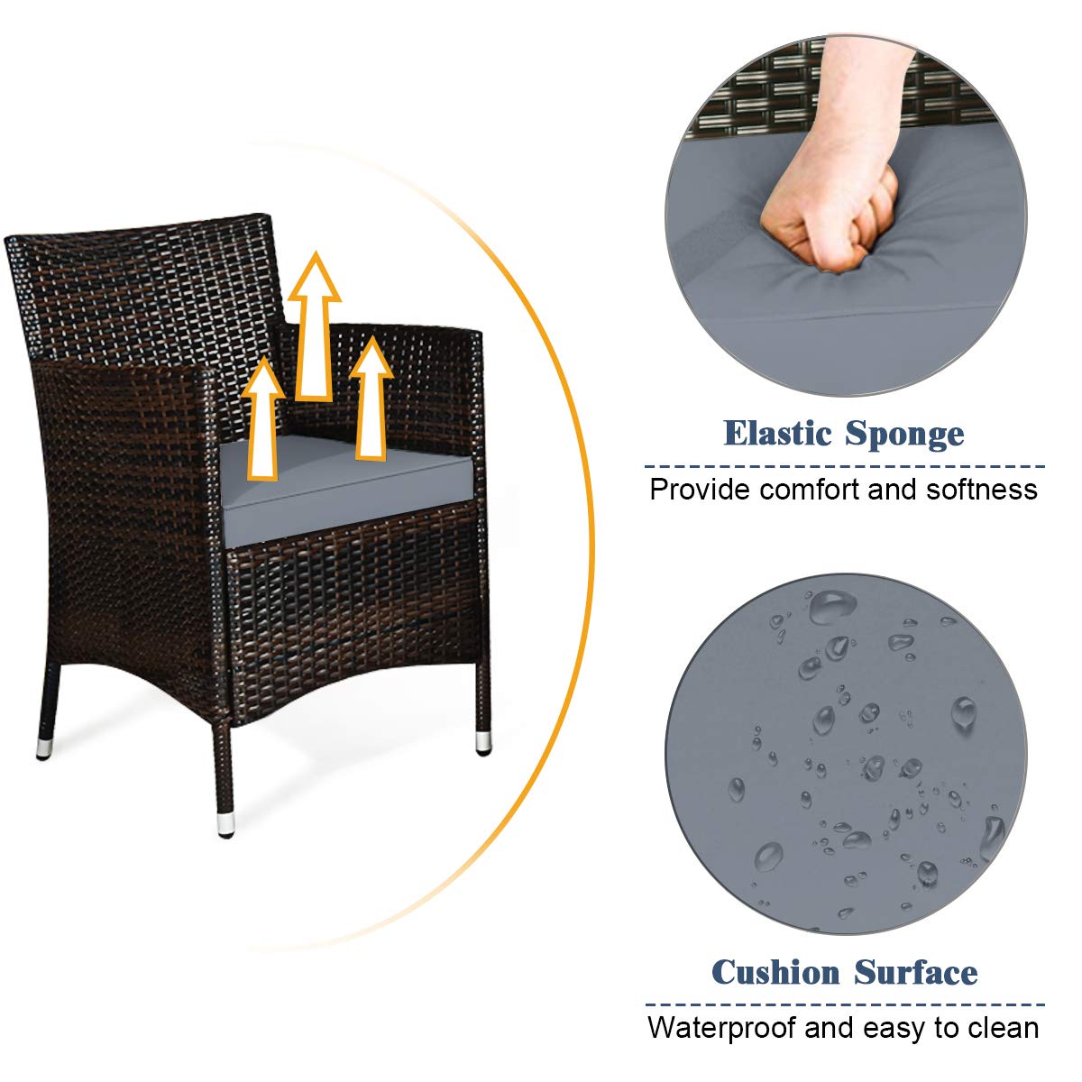 Goplus 4-Piece Rattan Patio Set, Outdoor/Indoor Wicker Conversation Set for Pool, Backyard, Lawn, Wicker Chairs and Sofa with Soft Cushion, Rattan Furniture with Tempered Glass Coffee Table