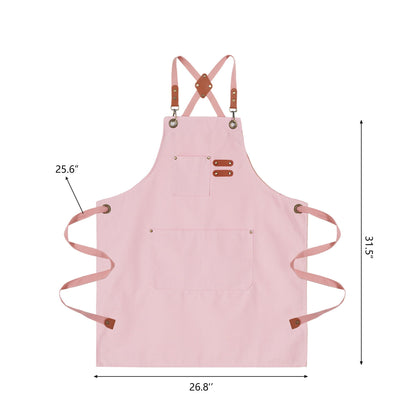 ARBINSON Chef Aprons for Men Canvas Apron with Large Pockets and Adjustable Neck Strap for Cooking, BBQ, Gardening (Pink)