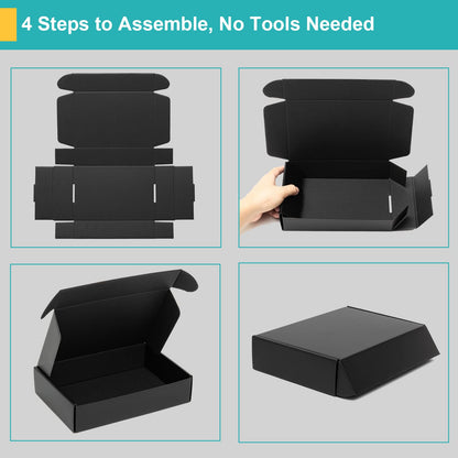 Mcfleet 9x6x2" Black Shipping Boxes - 24 Pack Corrugated Cardboard Mailing Box Packaging for Small Business - Tab Locking Literature Mailer Flat Empty Gift Packing Supplies