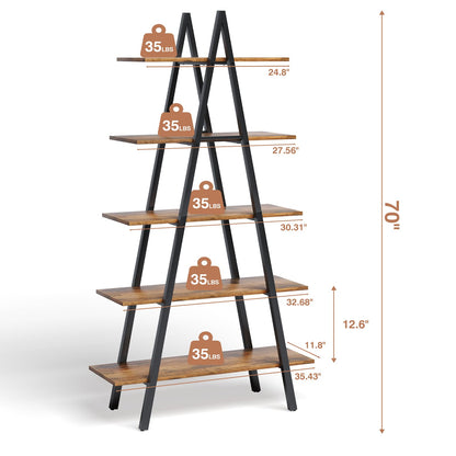 YOUDENOVA 5-Tier Ladder Bookshelf, Industrial A-Shaped Bookcase, Christmas Village Display Stand, Tall Ladder Shelf Storage Organizer for Living Room, Home Office, Black