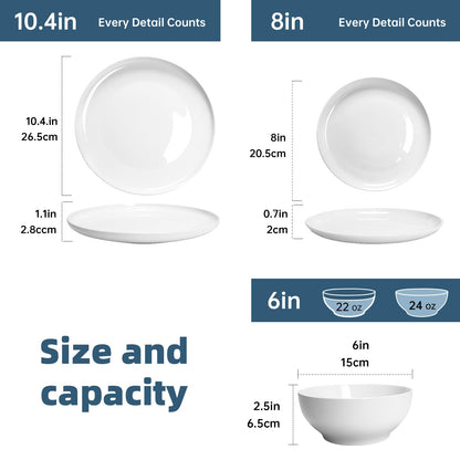 Anveena Dinnerware Set for 4, 12 Piece Plates and Bowls Set, White Porcelain Dish Set Microwave Safe Dishwasher Safe Chip Resistant for Everyday Dining