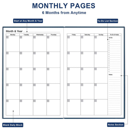Daily & Monthly Planner for 2026 or Anytime - ADHD Planner Two Pages Per Day, Daily Planner Undated to Increase Focus, Eliminate Overwhelm, Achieve Your Biggest Goals, 5.8'' × 8.3'', Blue