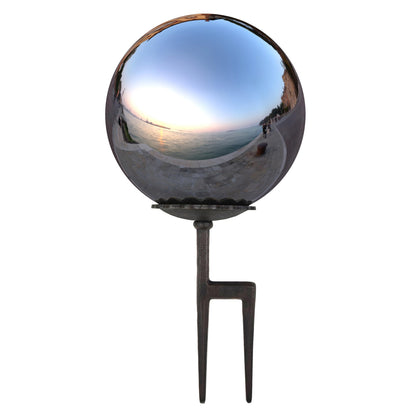 Lulu Decor, Silver Stainless Steel Gazing Mirror Ball Size 12 with cast Iron Screw Stand (for Windy Area)