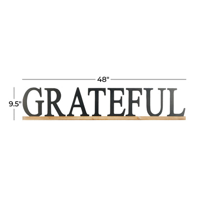 Deco 79 Wood Sign Home Wall Decor Grateful Wall Sculpture, Wall Art 48" x 1" x 10", Black