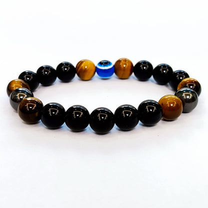 WEFRIN Evil Eye with Hematite Black Obsidian Tiger Eye Stone Triple Protection Bracelets for Men Women, Crystal Stone Bracelet Bring Luck Prosperity and Happiness Jewelry