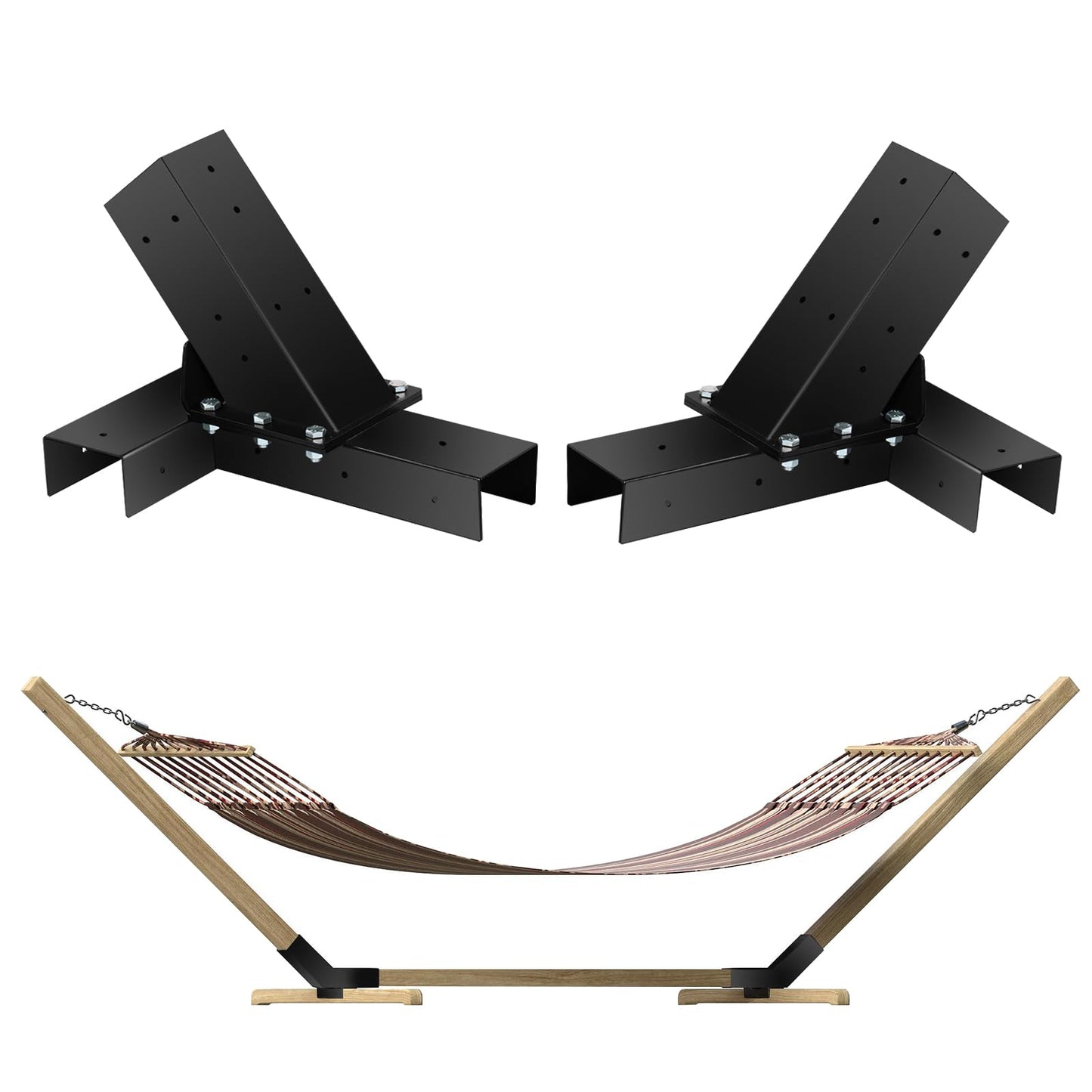 TOPTGO Hammock Stand Bracket, Heavy Duty DIY Hammock Bracket Kits Fit for 4" x 4" (Actual 3.5" x 3.5") Lumber /Wood Posts, 500 LBS Capacity, Black Powder Coated-2PACK