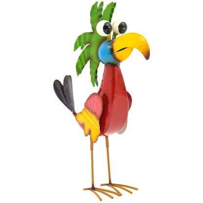 Ultym 19.7" Unique Cartoon Tiki Bird Decor, Handcrafted Large Parrot Sculpture with Ground Stake, Weatherproof Metal Yard Art for Patio, Lawn, Balcony or Indoor Home Decor, Ideal for Parties & Gifts
