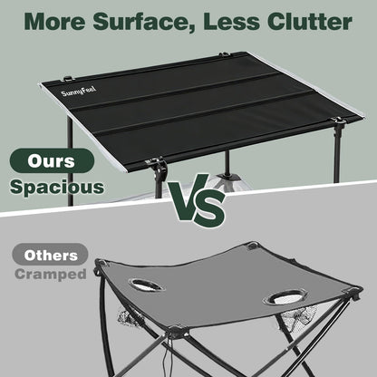 SUNNYFEEL Folding Camping Table- Collapsible Portable Beach Table with 4 Cup Holders & Carry Bags, Tailgate Table for Outdoor Excursion Picnic Hiking Fishing Travel Parties, Black
