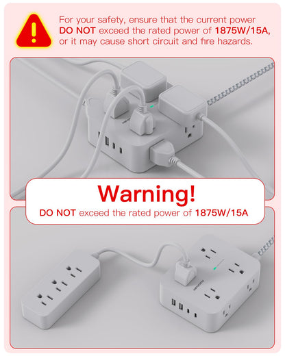10 Ft Surge Protector Power Strip, HANYCONY Extension Cord with 8 AC Outlets 4 USB (2 USB C) Ports, Flat Plug, Wall Mount Desk USB Charging Station for Home