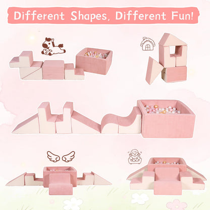 STAOLENE Soft Foam Climbing Blocks with Ball Pit, 6PCS Beige & Pink Indoor Climbing Toys for Toddler, Climb and Crawl Activity Play Set, Play Gym for Child Development (Balls not Included)