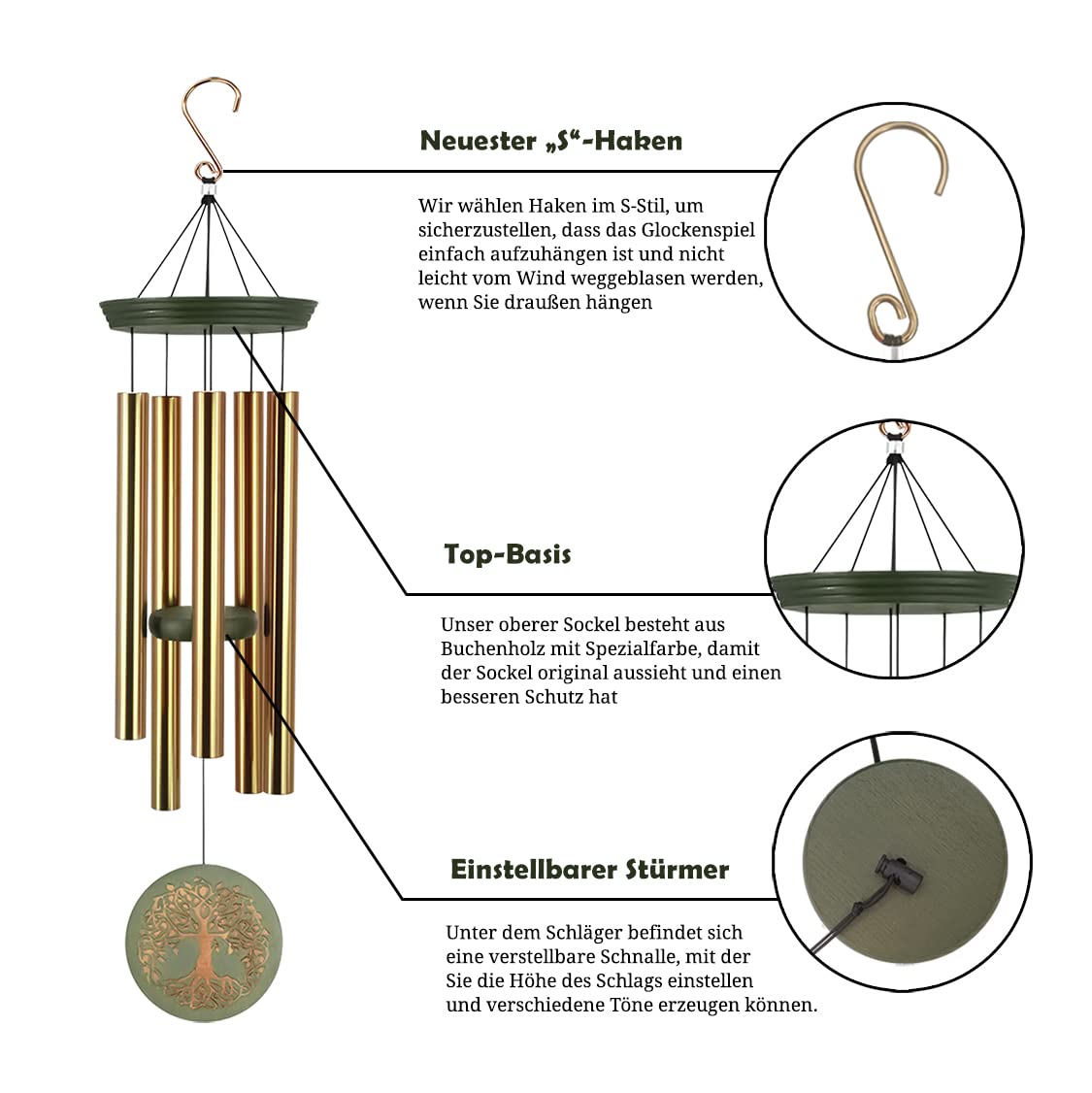 Wind Chimes for Outside,Outdoor Wind Chimes for Mother & Grandma - Large Garden Hanging Decor with Tree of Life Engraving, Perfect for Yard, Home, Christmas, Birthdays