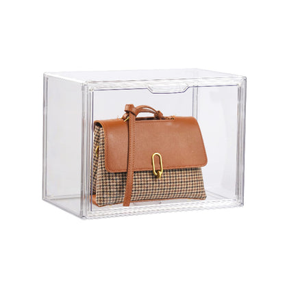 FABROK Clear Book Storage Organizer Box, Plastic Stackable Book Display Case with Magnetic Door, Assemble Storage Showcase for Toy Dolls, Books, Handbags, Shoes Organizing