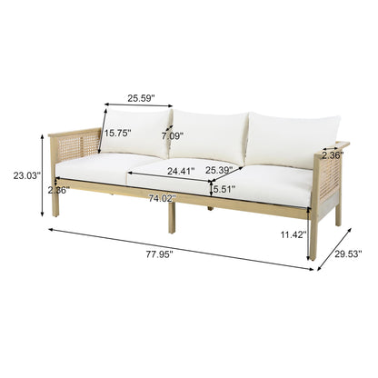 Christopher Knight Home Teras Acacia Wood Outdoor 3 Seater Sofa with PE Wicker Armrest, Solid Wood Patio Sofa with Removable Cushion, Comfy Lounge Sofa for Patio Furniture Set, Light Teak+Beige