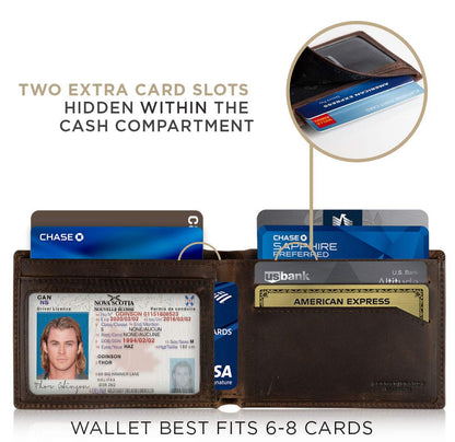 SERMAN BRANDS Mens Slim Bifold Wallet RFID Blocking Minimalist Front Pocket Full Grain Leather Wallets for Men - Thin & Stylish (Texas Brown Elite)