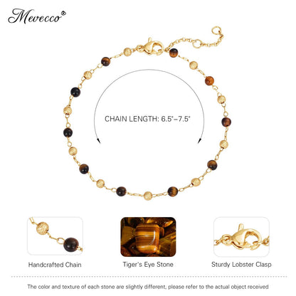 MEVECCO Gold Bracelet for Women 18K Gold Plated Tiger Eye Stone Custom Handmade Mixed Beads Charm Chain Bracelet Stack Jewelry Gifts