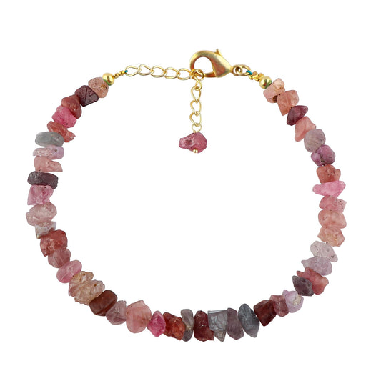 CRYSTALINES AAA Grade Genuine Raw Multi-Color Spinel Gemstone Bracelet, Hand-Crafted Rough Stones, Healing Crystals Jewelry, 14K Gold Plated, August Birthstone, Christmas Gift (Approx.7+1inch)