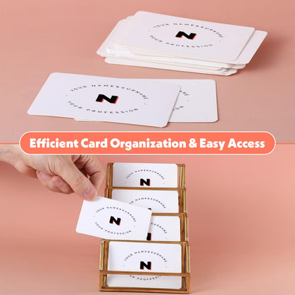 AojSup 4 Slots Glass Business Card Stands for Display, Desktop Business Card Holder with Gold Metal Frame, Clear Name Cards Organizer for Office, Exhibition, and Meetings (4.13" L x 5.9" W x 4.72" H)
