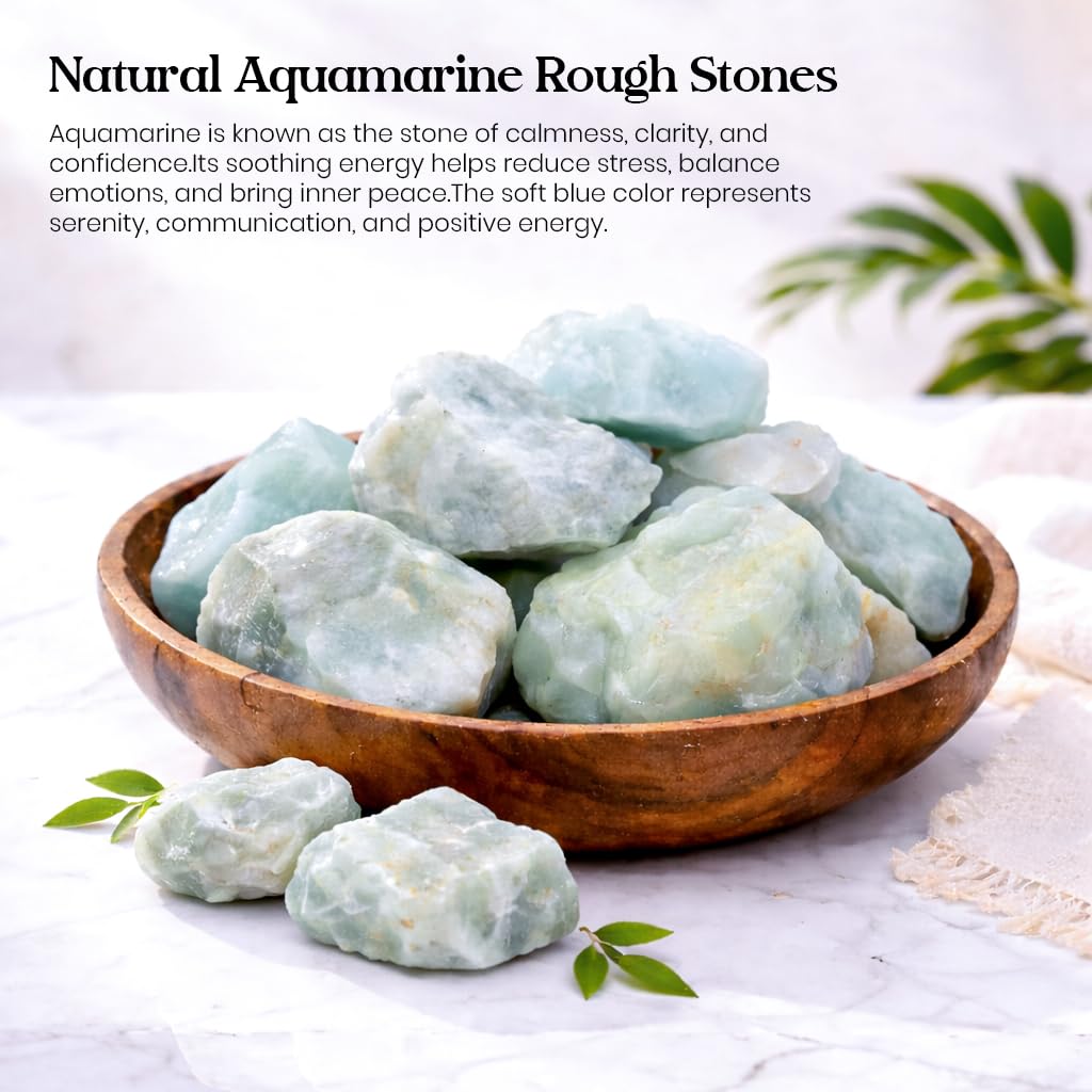 Crocon 1LB Aquamarine Rough Bulk Natural Stone Raw Stone Tumbling Cabbing Polishing Mining Chakra Balancing Reiki and Crystal Healing Good Luck Home Office Decor