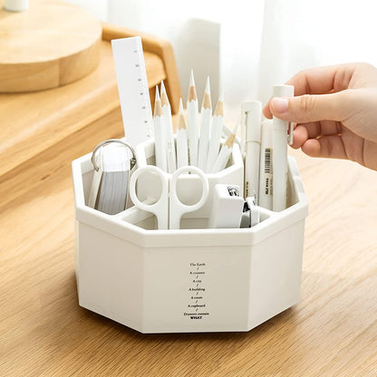 kaileyouxiangongsi Desk Organizer, 360-Degree Rotating Multi-Functional Pen Holder, 5 Compartments Desktop Stationary Organizer, Home Office Art Supply Storage Box Caddy (White)