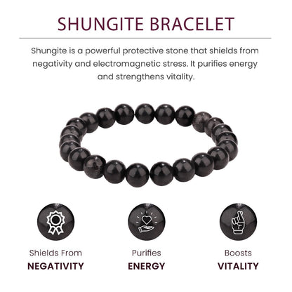 Crystal Vibe Protection Bracelet – Shungite Bracelet for Grounding Healing Energy – Natural 8mm Gemstone Beads Bracelet for Women Men