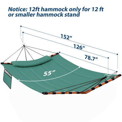 TegerDeger 12FT 2 Person Hammock Large Hammock 450LB Capacity with V Shaped Hardwood Spreader Bar & Nylon Rope for Outside, Patio, Garden, Backyard, Beach, Poolside - Lake Blue