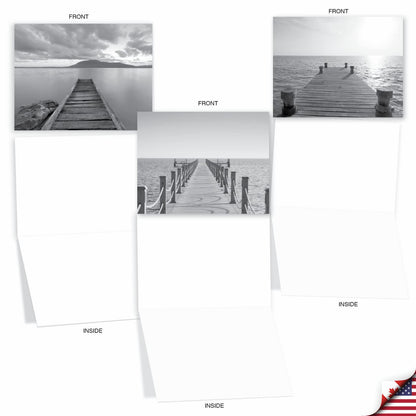 The Best Card Company - 10 Blank Note Cards with Envelopes (4 x 5.12 Inch) - Black & White Photos, Bulk Boxed Set - Slip Notes M6453OCB