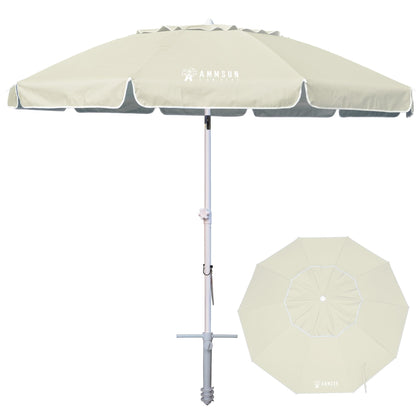 AMMSUN 8 FT Large Beach Umbrellas for sand with Sand Anchor Heavy Duty High Wind Portable Outdoor Umbrellas UPF 50+ Protection Air Vent Tilt Patio Garden Pool (Cream Khaki)