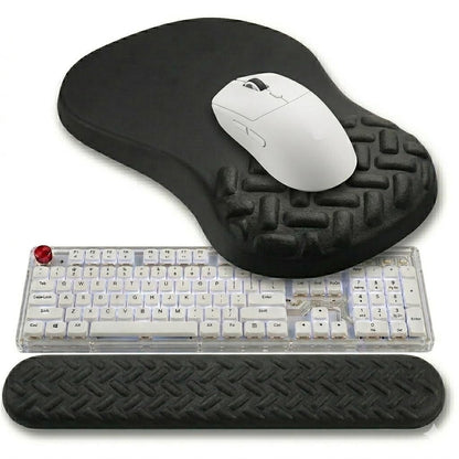 3-in-1 Ergonomic Mouse Pad Set with Keyboard Wrist Rest Support & Cable Organizer – Memory Foam for Carpal Tunnel & Pain Relief, Non-Slip Base – Ideal for Office & Gaming – Gift Box – Black-Meeshoo