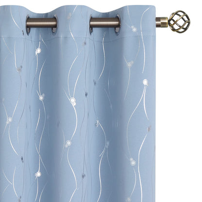 BGment Room Darkening Curtains 63 Inches Long, Grommet Thermal Insulated Blackout Curtains with Wave Line and Dots Printed for Bedroom, 2 Panels, Each 42 x 63 Inch, Light Blue