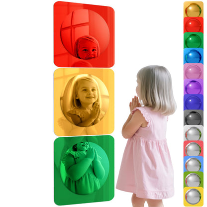 Geiserailie 3 Pcs Sensory Wall Mirror Acrylic Bubble Mirror Toys for Calming Corner Items - Sensory Room Have Visual, Tactile Stimulation (10 x 10 Inch,Red,Yellow,Green)