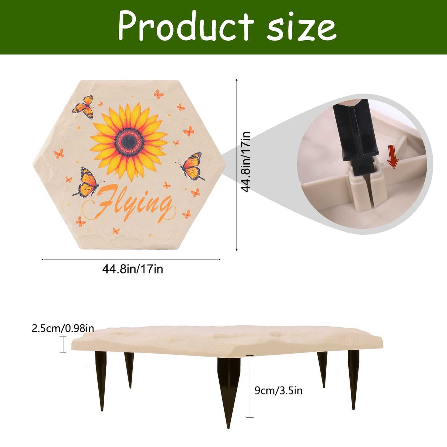 MARCHROSE 4Pcs Round Sunflower Stepping Stone Outdoor Garden Walkway, Durable Plastic Pavers for Patio, Pathway, and Landscaping, Weatherproof Stepping Stones with Ground Stakes (Hexagon Sunflower)
