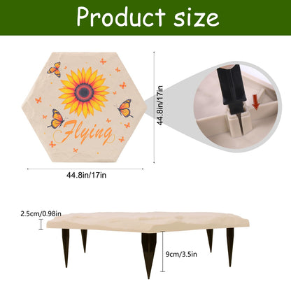 MARCHROSE 4Pcs Round Sunflower Stepping Stone Outdoor Garden Walkway, Durable Plastic Pavers for Patio, Pathway, and Landscaping, Weatherproof Stepping Stones with Ground Stakes (Hexagon Sunflower)