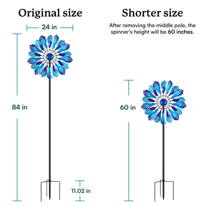 Cyan Oasis Wind Spinners Outdoor for Yard and Garden, Metal Large Wind Spinner with Stake, Windmill for Yard, Gift for Family Friends(84'' H x 24'' W)