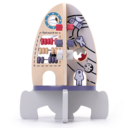 Wdmiya Space Wooden Activity Cube Toys for Baby, Montessoritoys for 1 Year Old Boy & Girl Birthday Gifts, Sensory and Educational 1st Birthday Gifts, Busy Board Toys for Baby Boy 6-18 Months (Rocket)