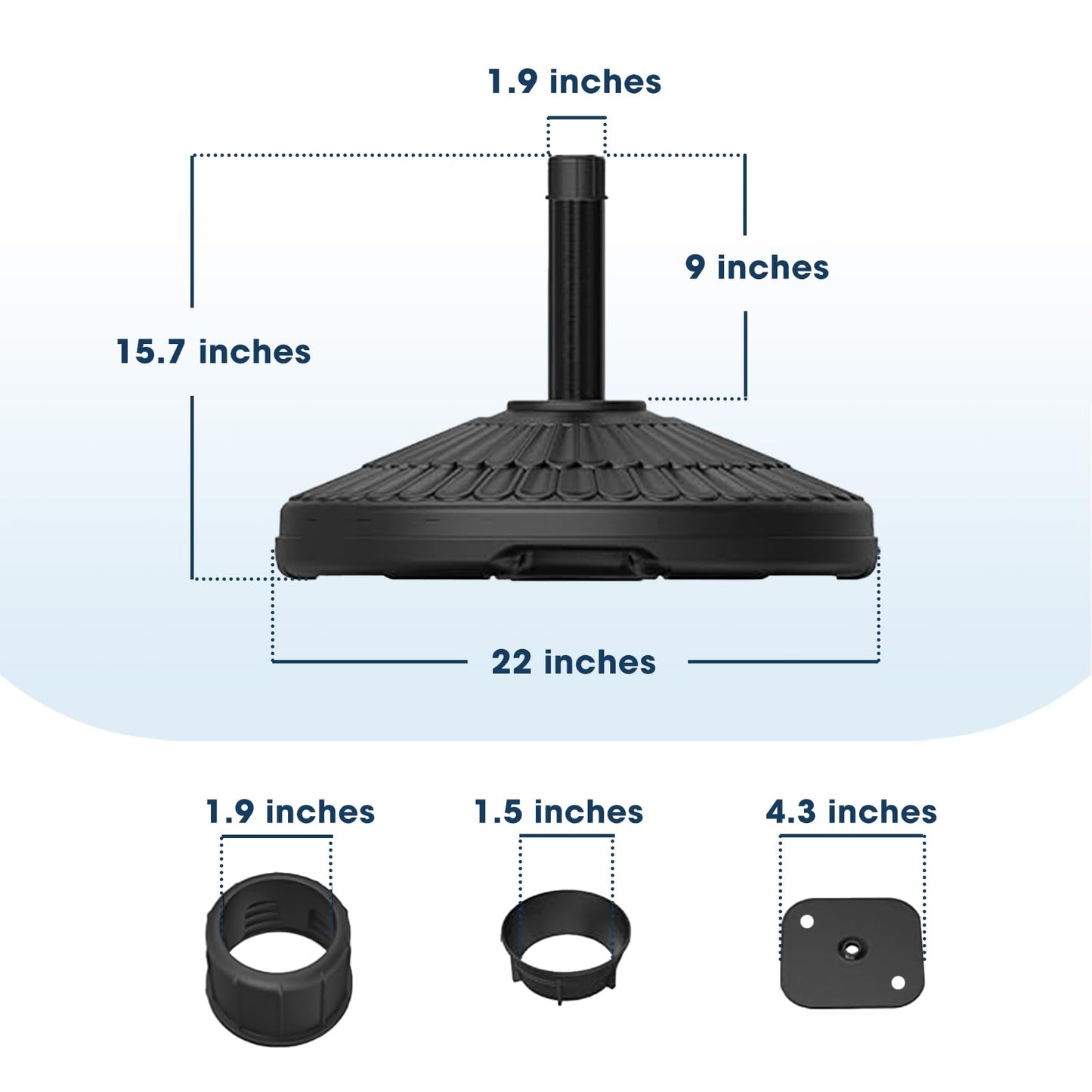 wikiwiki 90 Lbs HDPE Round Patio Umbrella Base, Weighted Umbrella Stands Fits 1.5-1.9in Poles for Garden, Lawn, Deck, Backyard & Pool, Black