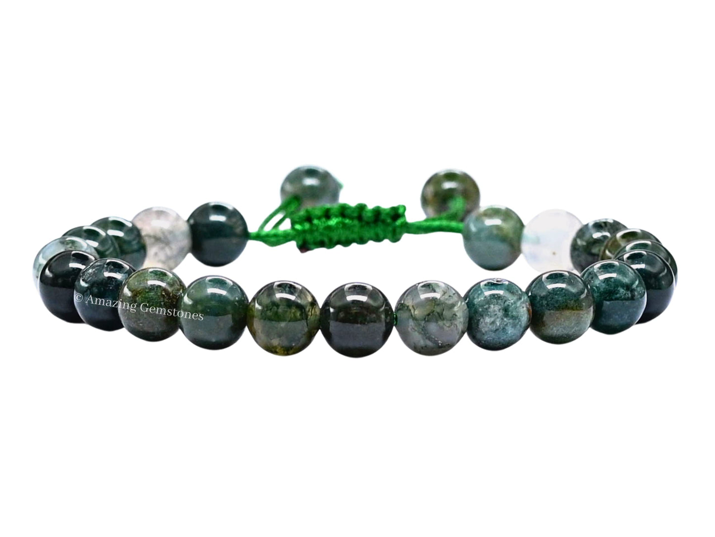 Amazing Gemstone Moss Agate Bracelet for Women Men's Gifts - Protection Healing Crystal Bracelet - 8mm Gemstones Beaded Adjustable Bracelet Pulseras Para Hombres Mujer Stocking Stuffers