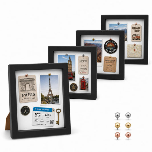 4 Pack Shadow Box Frame Display Cases, 8"x 8" Wood Deep Black Handicrafts Shadowbox Picture Frame for Flowers Jersey Baby Wedding Dress (Black)
