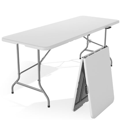 Sweetcrispy 6 FT Folding Picnic Table Easy to Fold and Store, Foldable Table for Camping Picnic Dining Party Kitchen Outdoor Indoor with Carrying Handle