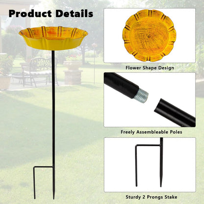 DREAMSOUL 2 PCS Bird Bath with Stake, Metal Bird Baths for Outdoors Garden Birdbath for Yard Garden Lawn Decor (Red & Yellow)