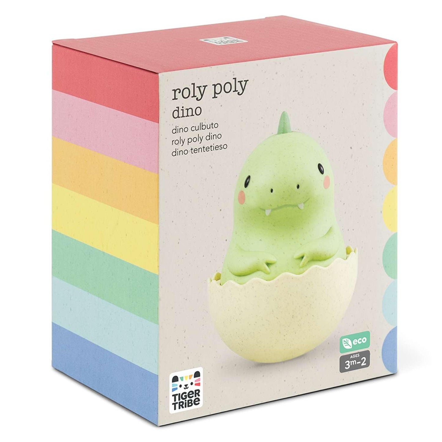 Tiger Tribe: Roly Poly - Dino - Wobbling Tummy Time Toy, Soothing Sensory Play, Gentle Tinkling Sound, Eco Bioplastic, Baby-Infant-Toddler 3mos - 2yrs