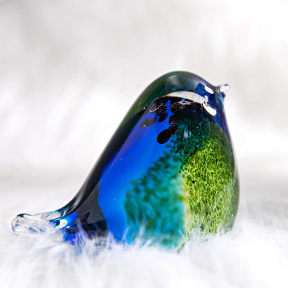 QFkris Qf 4" Glass Bird Handmade Blown Glass Figurine Christmas, Birthday Gift Decorative Ornaments for Home Blue and Green Paper Weight