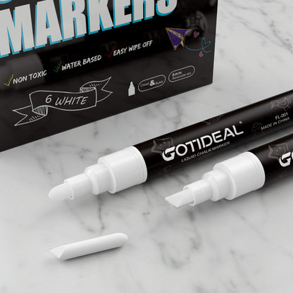 GOTIDEAL White Liquid Chalk Markers, 12 Pack Chalkboard Markers, Chalk Pens for Car Windows, Signs, Blackboard, Glass Painting, Erasable 6mm Reversible Chisel & Bullet Tip