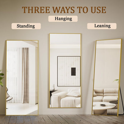 Koonmi 65"x24" Floor Mirror Full Length, Bedroom Floor Body Mirror with Stand, Large Gold Mirror, Leaning, Standing or Hanging Horizontally/Vertically