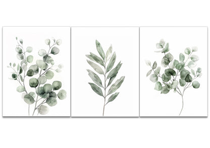 Sage Green Botanical Canvas Wall Art Poster Set of 3, Eucalyptus Leaf Pictures Wall Decor Paintings, Minimalist Plant Prints Aesthetic Home Decor for Living Room Bedroom Bathroom 12x16 inch Unframed